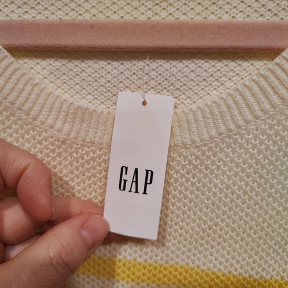GAP NWT Women's Yellow Stripe Rounded Hem Cotton Pullover Sweater Sz XXL Preppy - Picture 3 of 7